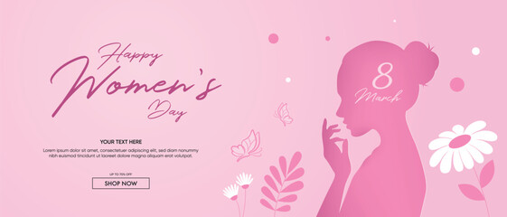 International Women's Day March 8 with flower and leaf frame, Paper art style.