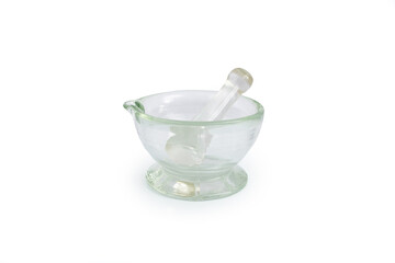 Laboratory mortar and pestle on a white background, side view