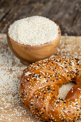 white sesame seeds on the kitchen table