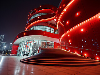 red building at night, new year, 2024, neon light