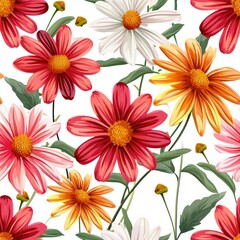 Seamless beautiful decorative flowers pattern background