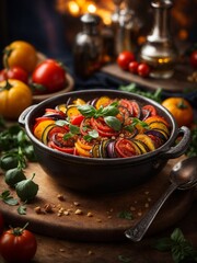 French Ratatouille, bright and chunky summer vegetable stew, rich with olive oil and fragrant with garlic and herbs