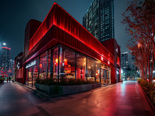 red building at night, new year, 2024, neon light