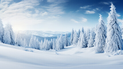 Fototapeta na wymiar Beautiful landscape with snow covered fir trees