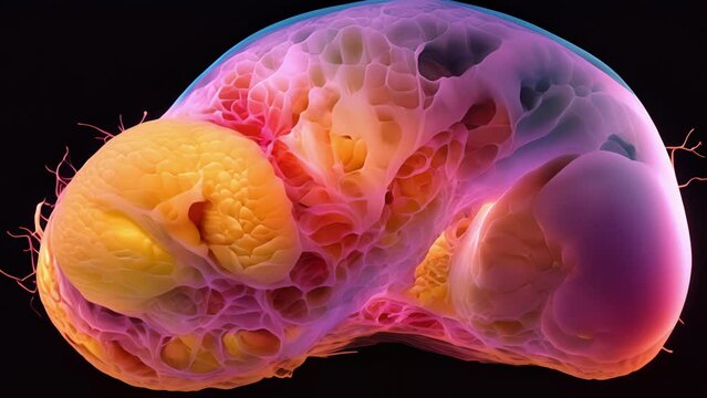 A stunning interpretation of neurulation in a human embryo, using a palette of vivid colors to illustrate the intricate process of neural tube development.