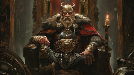 Epic Viking Chieftain: A Cinematic Norse Warrior in a Historical Throne Scene of Wealth and Power