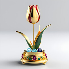 AI prompt: Elegant tulip jewelry on a golden base, high-res graphics, with gemstone accents.(Generative AI)