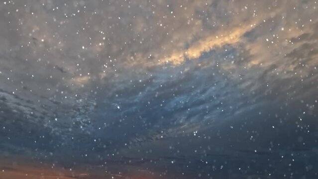 timelapse of fall of snow on pretty sunrise backdrop - loop video
