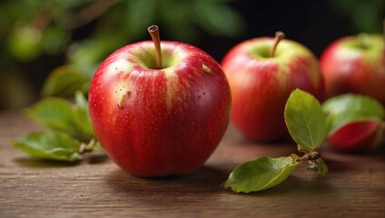 red apples on a wooden table Generated by Ai 