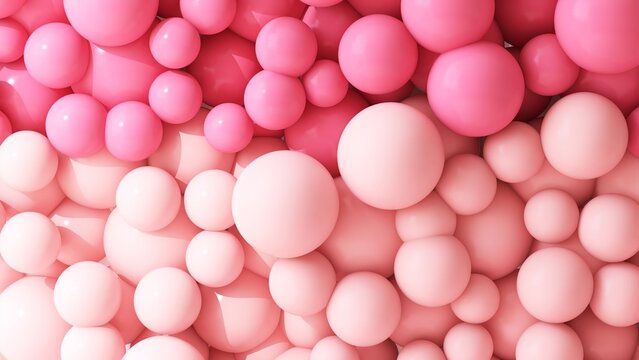 Various size of red and pink balloons abstract background for luxury party, celebration, romance, love, valentine’s day 3D © Sue Tansirimas