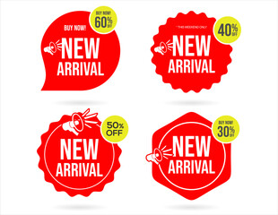 New Arrival Sticker Tag Or Banner With Megaphone Vector Illustration 
