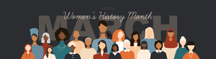 Women's History Month banner. March. Modern color design. - obrazy, fototapety, plakaty