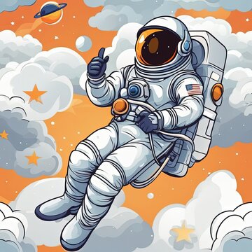 Floating in Colors Astronaut in Clouds Vector Isolated