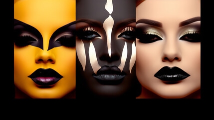 Mystical Enchantresses, Mesmerizing Collective of Women Adorned in Striking Black and White Makeup