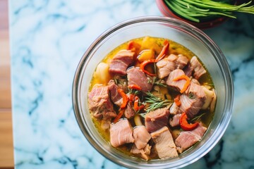 marinating pork cubes in sweet and sour marinade