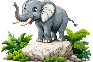 cartoon elephant standing on a rock