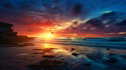 Fototapeta na wymiar Happy New Year 2024 ocean sunrise on the beach