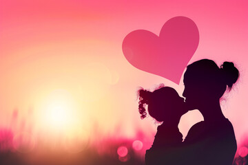 Embracing Love: Mother and Child Sharing a Heartfelt Moment at Sunset Silhouette