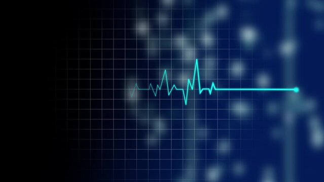 Glowing heartbeat monitor EKG technology line monitor shows on grid futuristic heartthrob, loop electrocardiogram medical screen animation.