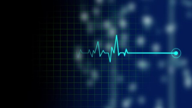 Cardiogram cardiograph oscilloscope screen heartbeat icon and line animation on grid technology futuristic line animation line shows background.