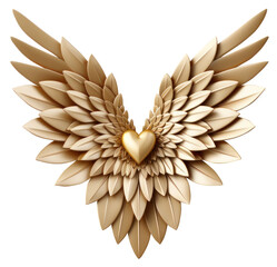 Gold paper origami heart with wings cutout on transparent background. Valentine's day-wedding. advertisement. product presentation. banner, poster, card, t shirt, sticker.
