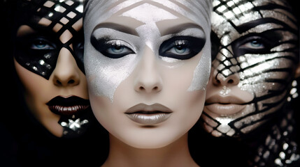 Living Portraits, An Enigmatic Ensemble of Women Expressing Contrasting Shades in Striking Makeup