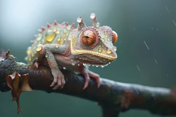 Foto op Canvas dewy chameleon in early morning foliage © Natalia