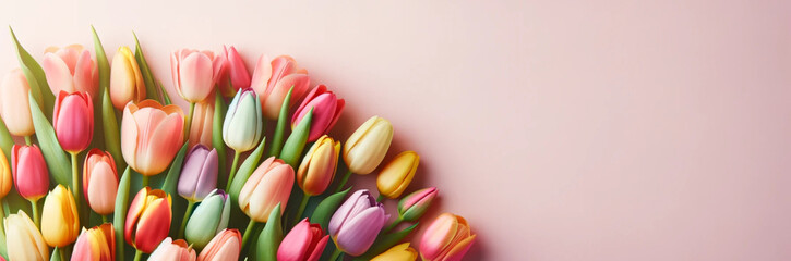 Tulips on a pink background, banner
