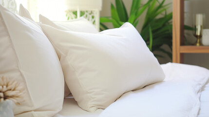 Fototapeta na wymiar Close up Bed pillow detail element home interior