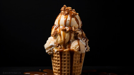 Waffle caramel ice cream cone 