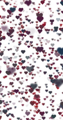 Violet blue blurred hearts on clean white vertical illustration background. 
