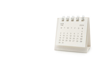 Simple desk calendar for December 2024 isolated on white background. Calendar concept with copy space. Clipping Path.