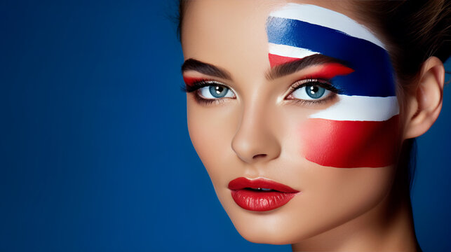Patriotic Queen, An Artistic Representation of a Woman With a Stunning Flag Face Paint Design