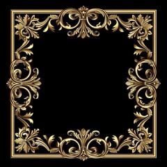 Opulent square gold frame border adorned with luxurious floral patterns, inspired by the lavishness of Western opulence from the Middle Ages