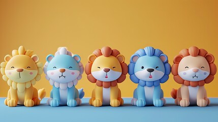 a collection of different cartoon lion baby characters, cartoon art style.