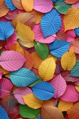 Fototapeta na wymiar Vibrant Mosaic of Multicolored Autumn Leaves in an Abstract Artwork Capturing Seasonal Transition