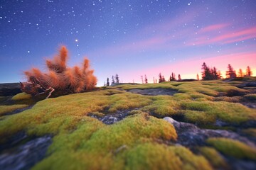 woolly moss under a sparkling aurora sky - obrazy, fototapety, plakaty