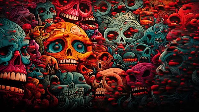 Retro punk skeletal skulls ghost in doodle skull style,colorful. great design for any purposes. Colorful animation mp4
