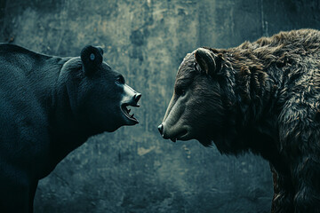 Bull vs. Bear in Suits - Stock Market Showdown of Bullish vs. Bearish Trends Created with Generative AI Tools