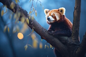 red panda on a tree at twilight