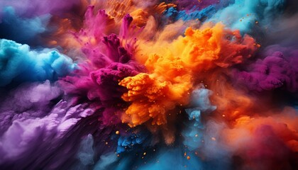 Explosion of colored powder on black background. Colored cloud.. Holi paint.