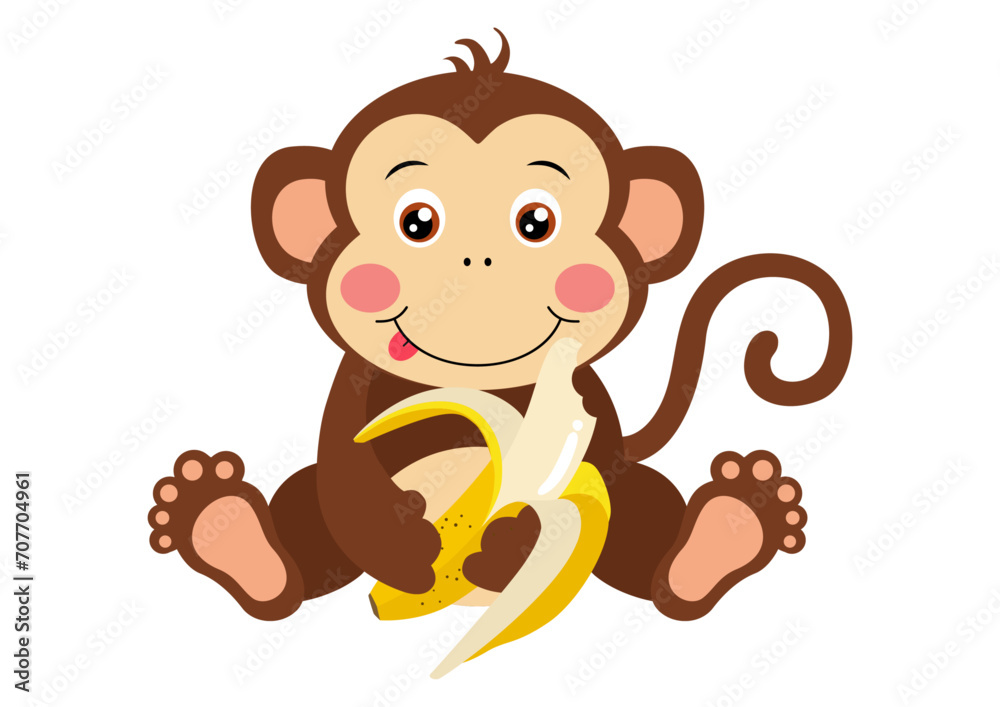 Canvas Prints Cute happy monkey eating a banana