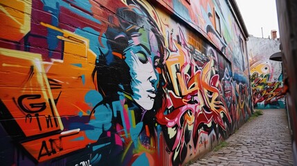 Graffiti on the walls of small streets: bright colors and street art