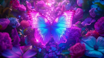 Fototapeta na wymiar A butterfly resting on a vibrant flower in a lush garden, its wings a kaleidoscope of colors, the garden alive with a variety of flowers and greenery. Generative AI