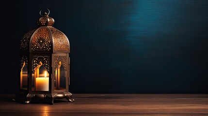 Islamic lantern on table with copy space. islamic background. Ramadan, Hijrah, New year