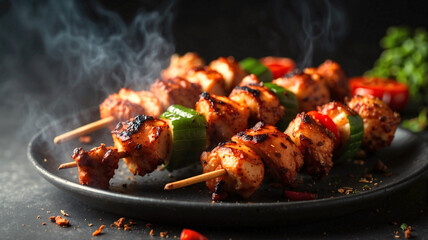 Hot and spicy shish kebabs on a skewer.