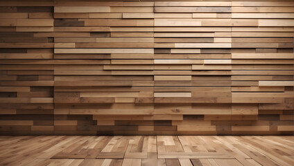 Cool Abstract 3D Wood Plank Layered Stage Wall Background Wallpaper Generative AI - obrazy, fototapety, plakaty