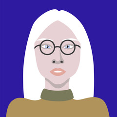 Young albino woman with poor eyesight with European appearance wearing glasses in minimalistic style vector