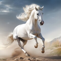 Obraz na płótnie Canvas white horse stallion runs gallop
