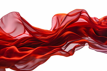 Flying Reddish Silk Fabric: Waving Satin Cloth Isolated on White Background Created with generative AI tools